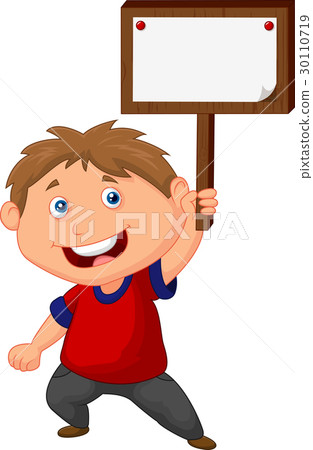 Little boy holding blank sign - Stock Illustration [30110719] - PIXTA