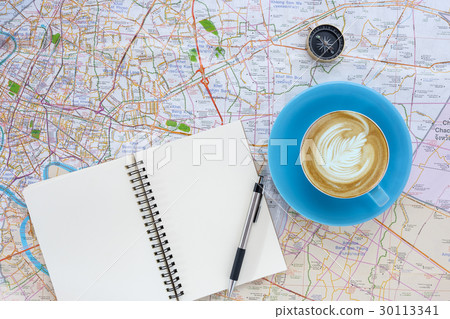 Hot coffee cup and compass Hot coffee cup and compass 30113341