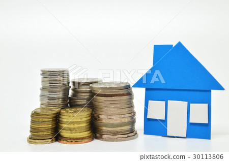 House model and stacks of coins 30113806