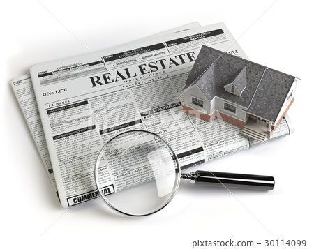 Real estate classifieds ads newspaper with house 30114099