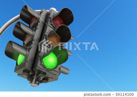 Traffic light with green color on blue sky  30114100