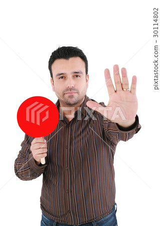 Businessman making stop sign, isolated on white 30114802