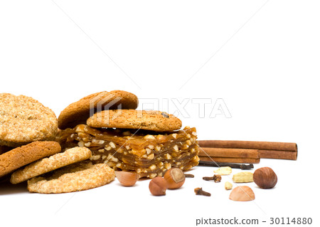 Christmas Spicy Cake, Nuts and Spice Isolated 30114880