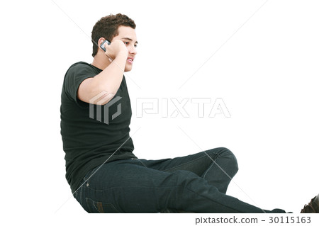 Man using a mobile phone, isolated on white 30115163