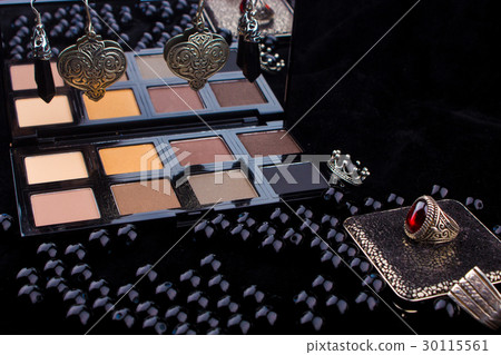 Makeup tools & Silver Accessories on black Fur  30115561