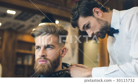 Young Man in Barbershop Hair Care Service Concept 30115732