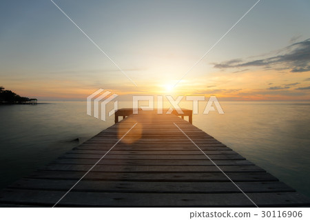 Wooden pier between sunset in Phuket, Thailand.  30116906