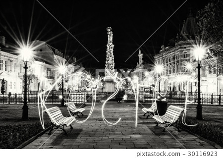 Plague column in Kosice, night, writing with light Plague column in Kosice, night, writing with light 30116923