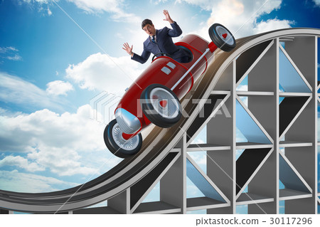 The businessman driving sports car on roller 30117296