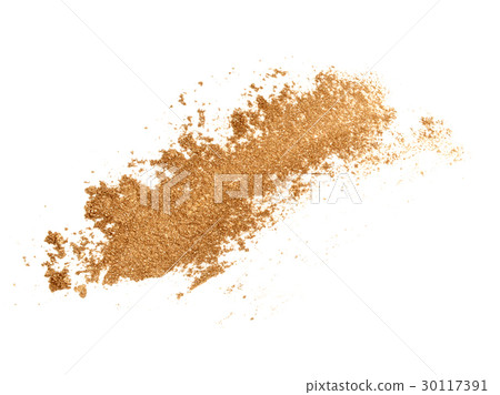 Golden glitter eyeshadow isolate on white. 30117391