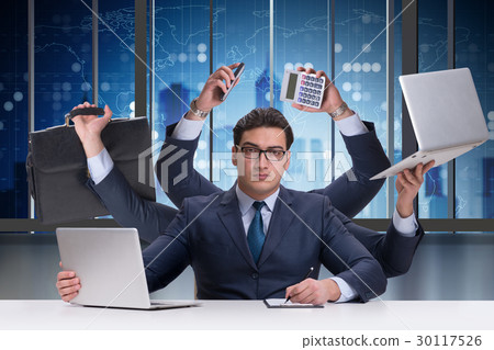 The young businessman in multitasking concept 30117526