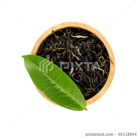 green tea leaf isolated on white background green tea leaf isolated on white background 30118054