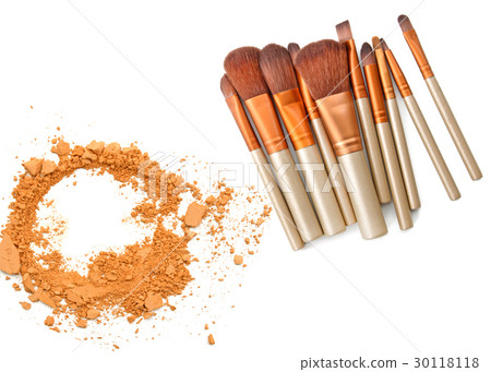Cosmetic powder brush circle box isolate Cosmetic powder brush circle box isolate 30118118