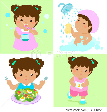 Daily healthy routine for girl cartoon vector Daily healthy routine for girl cartoon vector 30118598