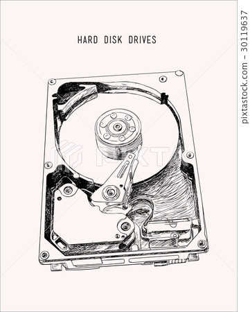 Opened hard disk drive. 30119637