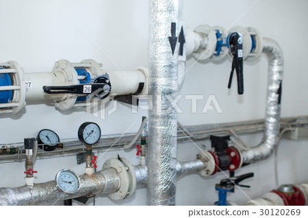 Pipes in a boiler room. Isolation of pipes. Water Pipes in a boiler room. Isolation of pipes. Water 30120269