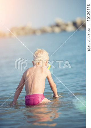 Cute little kid wearing mask and flippers for Cute little kid wearing mask and flippers for 30120538