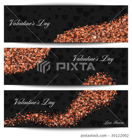 Happy Valentines day black banners. Shiny flying Happy Valentines day black banners. Shiny flying 30122002