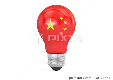 Light bulb with China flag, 3D rendering Light bulb with China flag, 3D rendering 30122354
