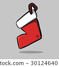 Red present with green bow, vector illustration. 30124640