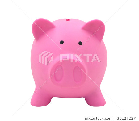 Front view of pink piggy bank isolated Front view of pink piggy bank isolated 30127227