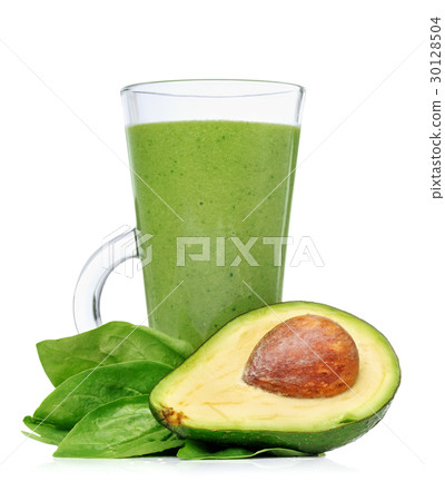 Green smoothies in a glass with avocado 30128504
