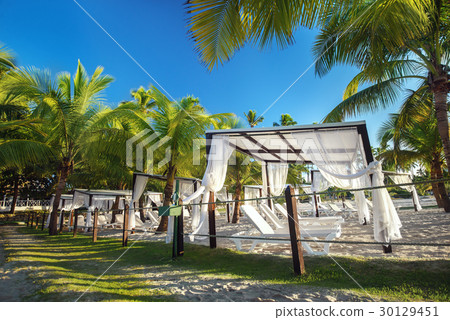 beach with sun loungers and gazebo 30129451