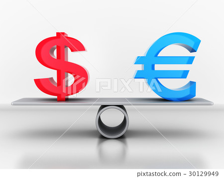 Sign dollar and euro on the scales Sign dollar and euro on the scales 30129949