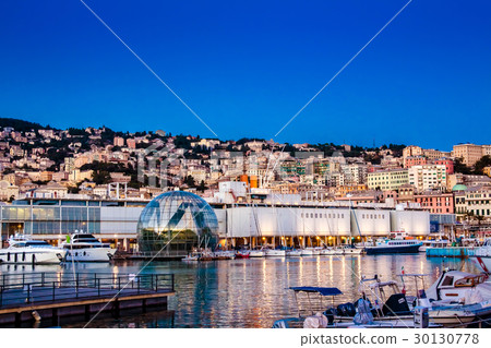 the port of genoa at dusk, Italy the port of genoa at dusk, Italy 30130778