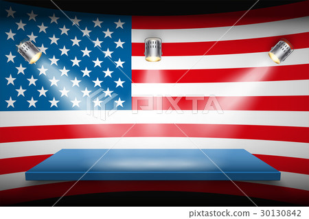 Flag of USA and platform with spotlights Flag of USA and platform with spotlights 30130842