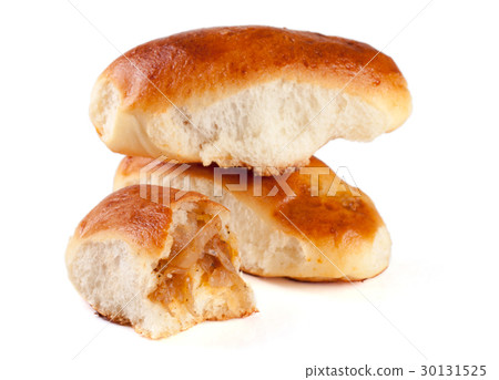 three homemade pies with cabbage isolated on white 30131525