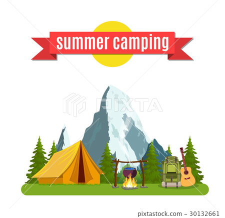 Summer camp. Landscape with yellow tent, Summer camp. Landscape with yellow tent, 30132661