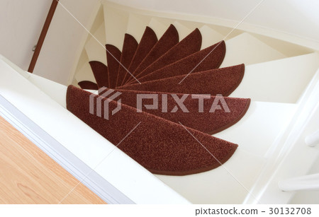 White wooden stairs with red mats 30132708