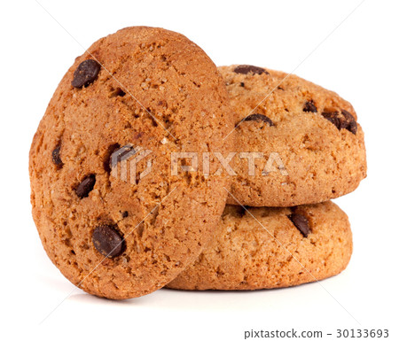 Oatmeal cookies with chocolate isolated on white 30133693