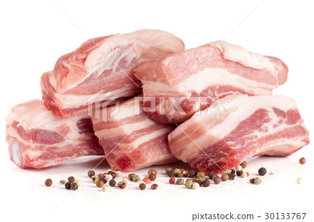 pieces of pork with peppercorn isolated on white pieces of pork with peppercorn isolated on white 30133767