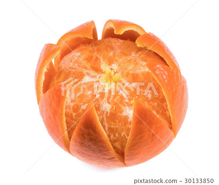 one peeled tangerine isolated on white background one peeled tangerine isolated on white background 30133850