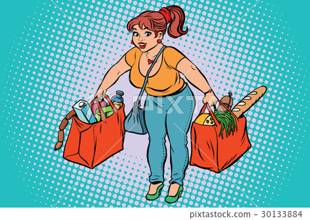 Young woman with grocery shopping Young woman with grocery shopping 30133884