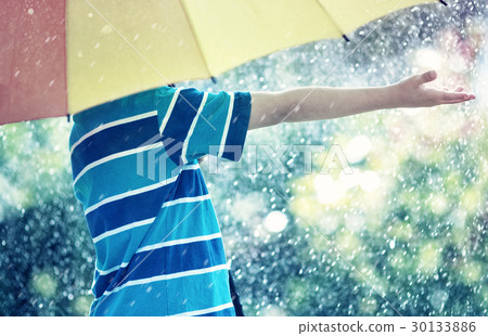 Child walking on rainy weather 30133886