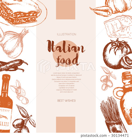 Italian Food - color hand drawn composite banner. Italian Food - color hand drawn composite banner. 30134471
