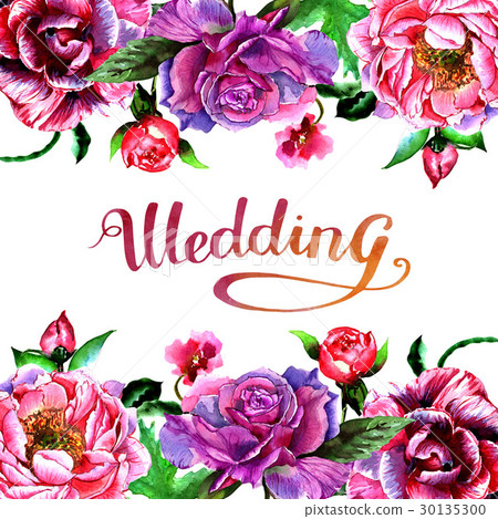 Wildflower peony flower frame in a watercolor 30135300