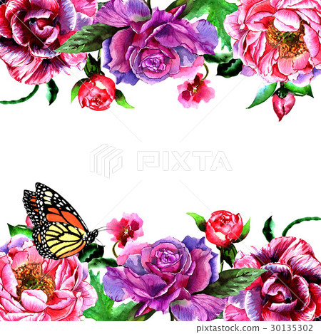 Wildflower peony flower frame in a watercolor 30135302
