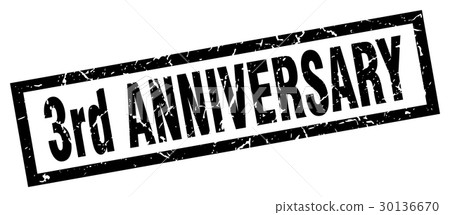 square grunge black 3rd anniversary stamp 30136670
