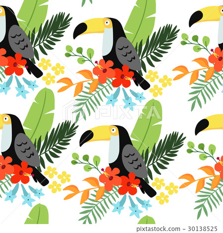 Tropical jungle seamless pattern with toucan bird 30138525