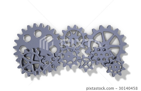 Metallic cogwheel set. 3D rendering illustration. Metallic cogwheel set. 3D rendering illustration. 30140458