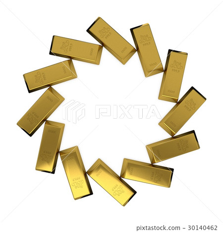 Circle from gold bars.Isolated on white background Circle from gold bars.Isolated on white background 30140462