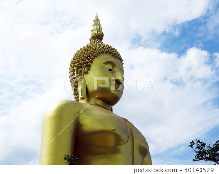 Outdoor huge golden Buddha statue at Wat Muang 30140529