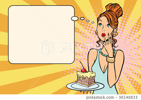 Beautiful woman and a piece of cake with cherries 30140833