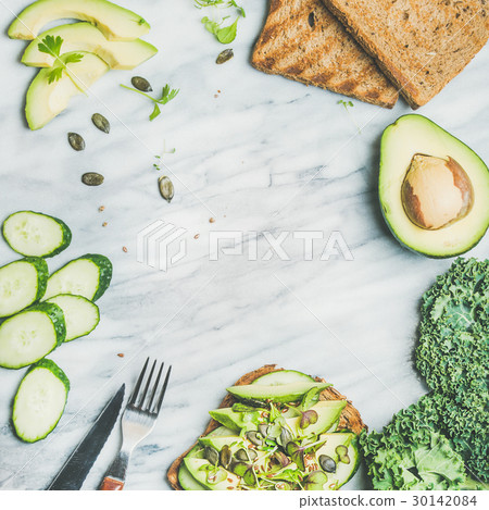 Sandwich with avocado, cucumber, kale, kress 30142084