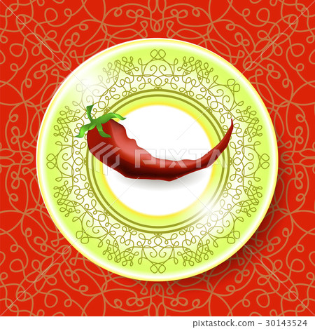 Hot Red Pepper on Ornamental Tablecloth 30143524