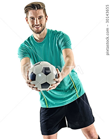 one soccer player man standing isolated white 30143655